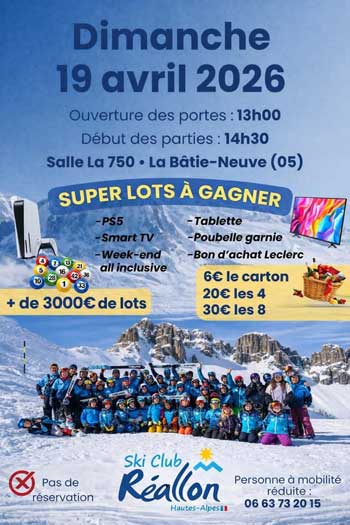 Affiche pour le loto du ski club de Reallon